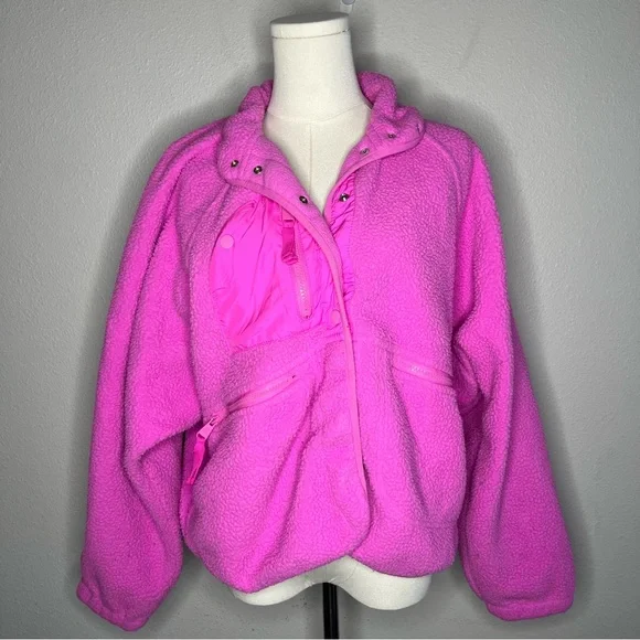 Free People Movement Magenta Hit The Slopes Oversized Fleece Snap Button Jacket - Picture 4 of 10